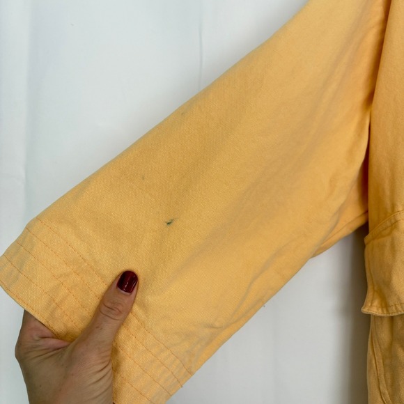 Handmade Painted Horse Art to Wear Yellow Trench coat parka Oversize 100% Cotton - Picture 4 of 9